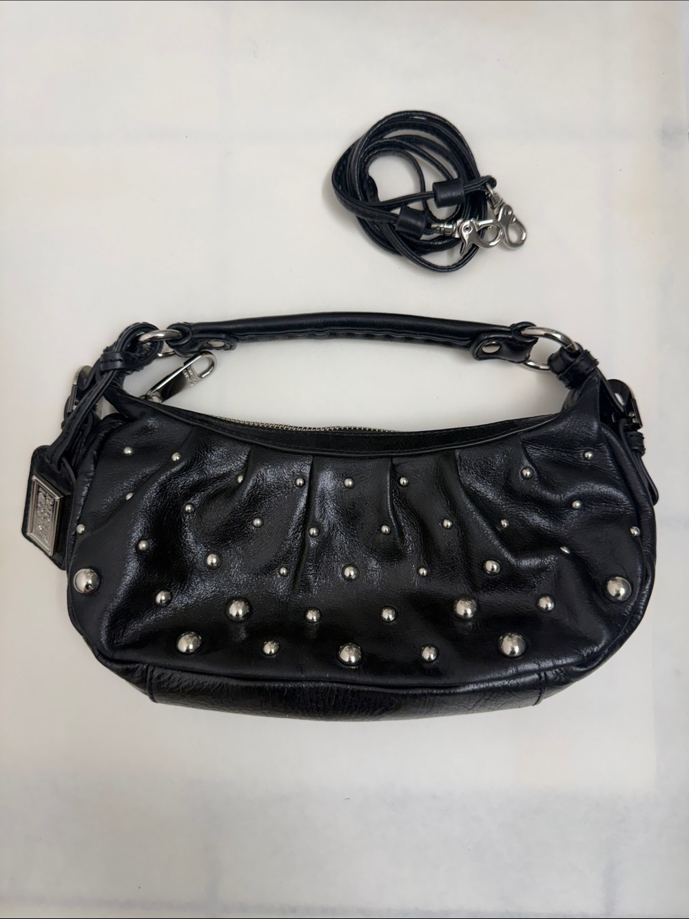 Badgley Mischka Black Studded Leather Hobo Shoulder Bag